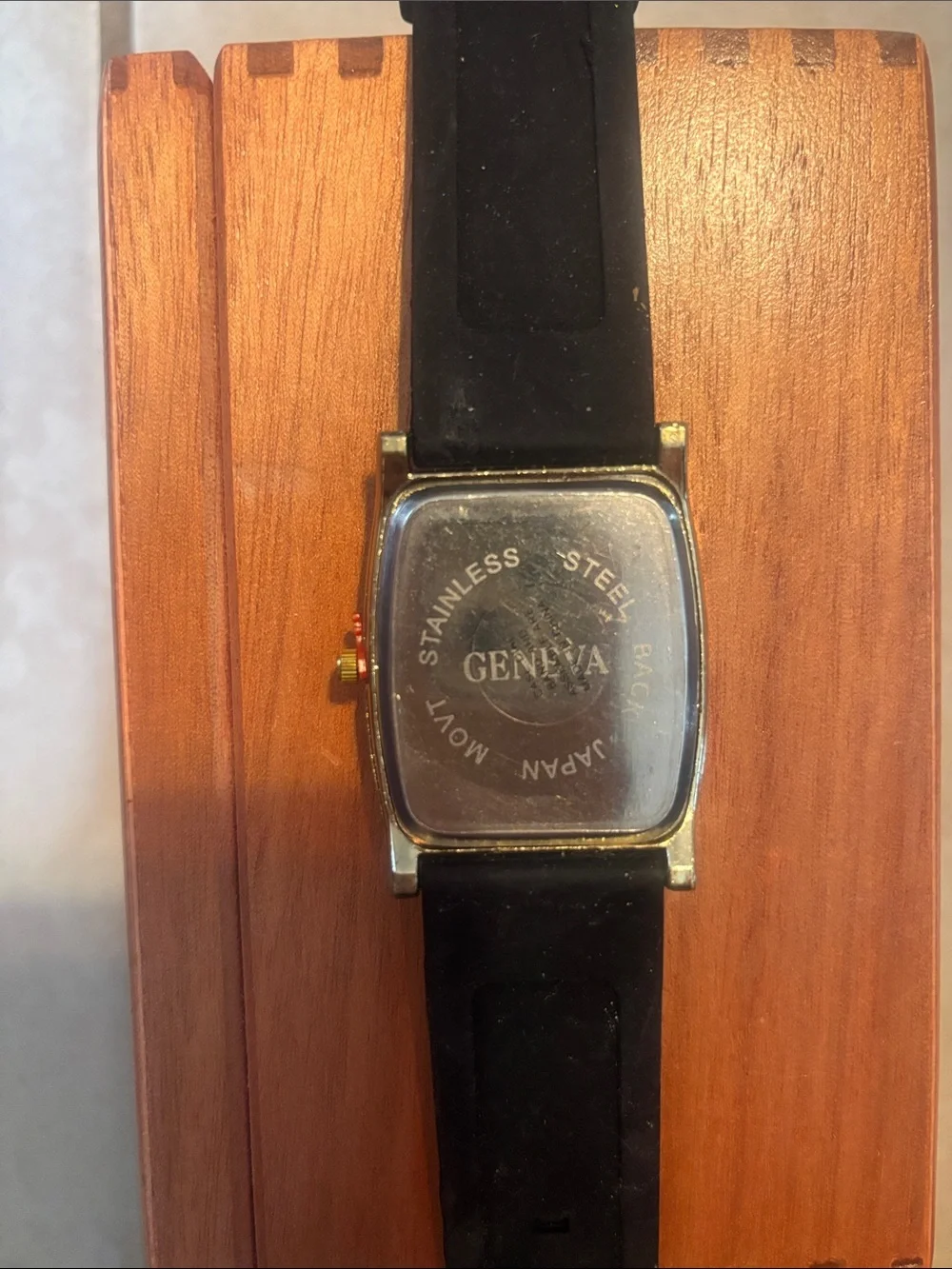 Geneva Black Rectangular Dial Men's Quartz Watch with Gold Accents